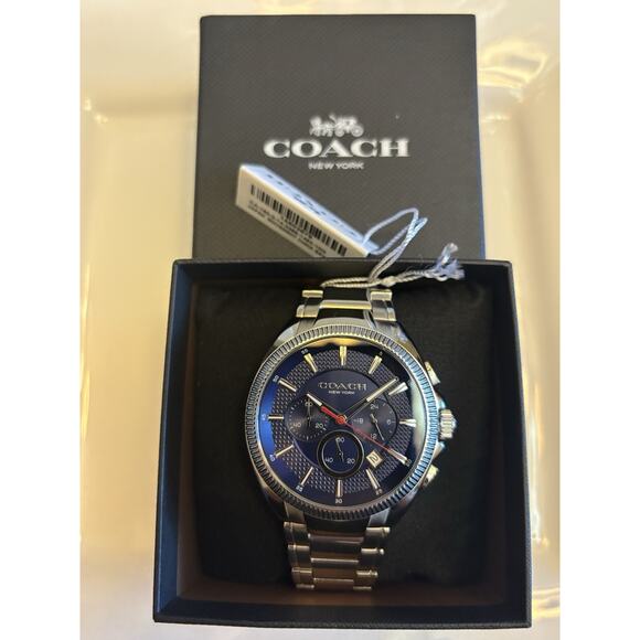 Coach Chronograph Men’s Stainless Steel Blue Dial Watch 14602679 NIB - Picture 1 of 17